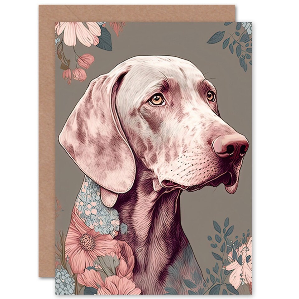 image 1 of Weimaraner Portrait Flower Pattern Dog Birthday Card