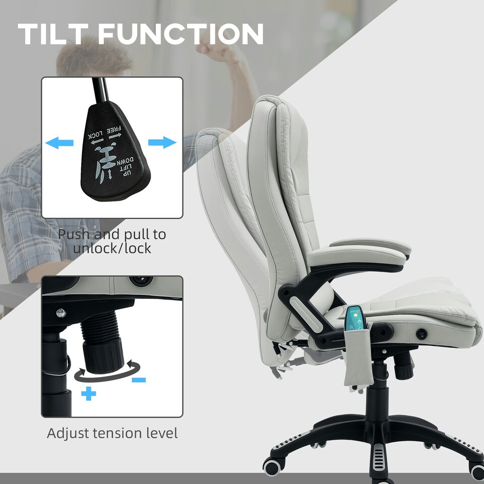 image 1 of HOMCOM Heated Vibrating Massage Chair with Reclining Function, Light Grey