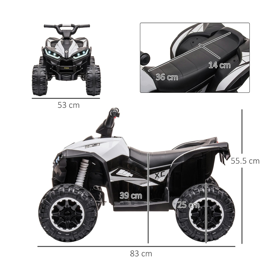 image 1 of HOMCOM 12V Electric Quad Bikes for Kids Ride On Car ATV Toy for 3-5 Years White