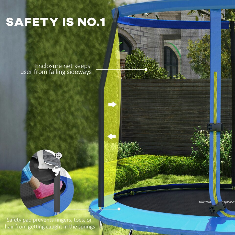 image 1 of SPORTNOW 8ft Outdoor Trampoline with Safety Enclosure Net, Blue