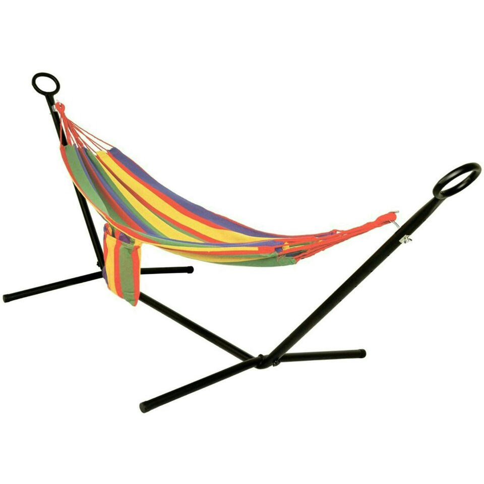 image 1 of Primrose Outdoor Single Hammock With Steel Hammock Stand and Carry Bag