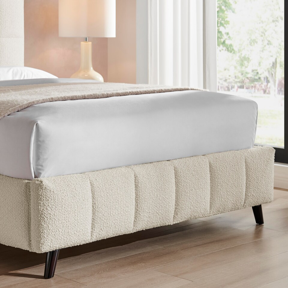 image 1 of 5ft King Size Ivory White,Tall Headend Headboard Soft Fabric Boucle Upholstered Bed Frame