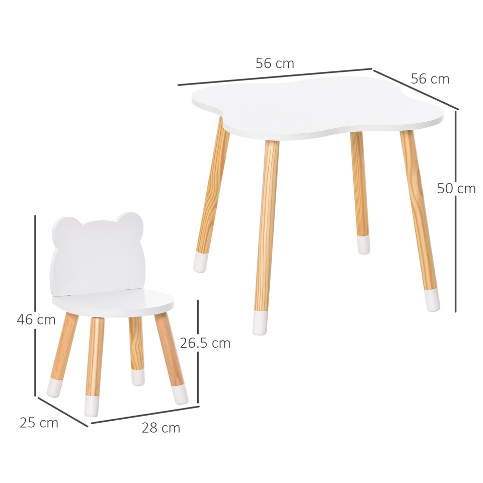 image 1 of HOMCOM 3-Piece Kids Table and Chair Set with 2 Bear-Shaped Chairs | White