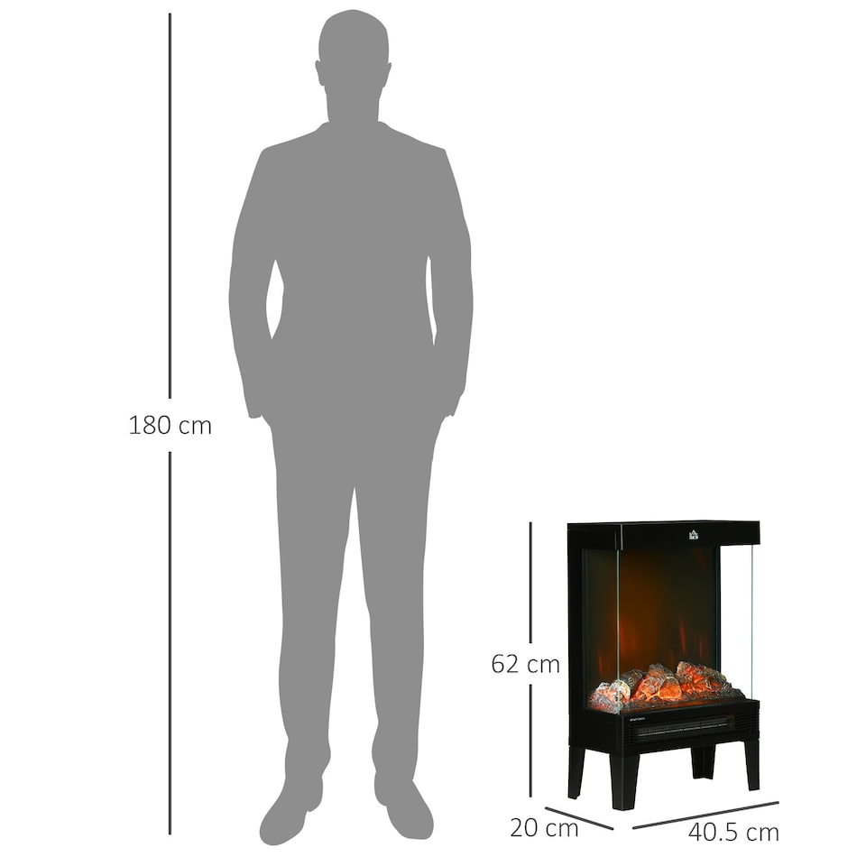 image 1 of HOMCOM 180° Charming Electric Fireplace Heater, Quiet Freestanding Stove, Black