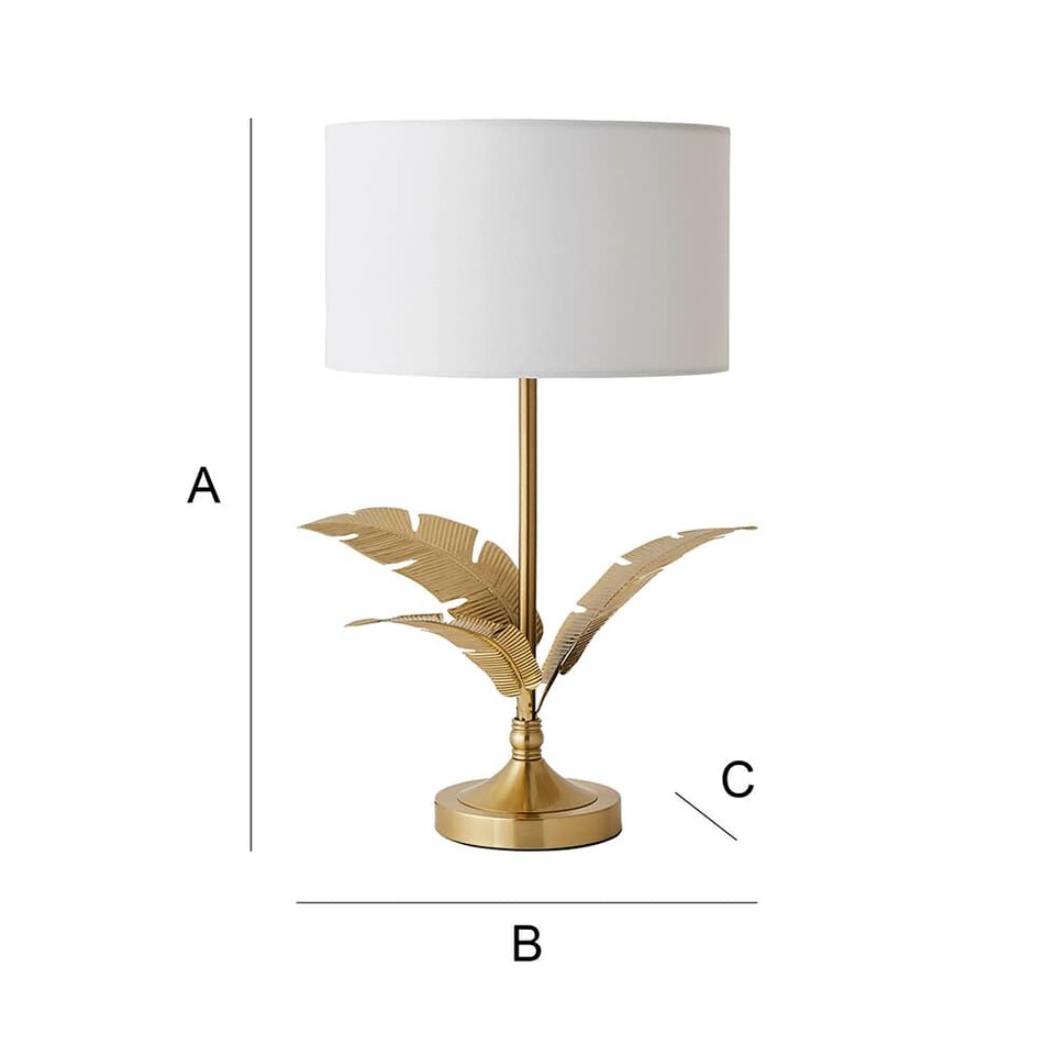 image 1 of ValueLights Christina Gold Palm Leaf Table Lamp White Shade and Bulb