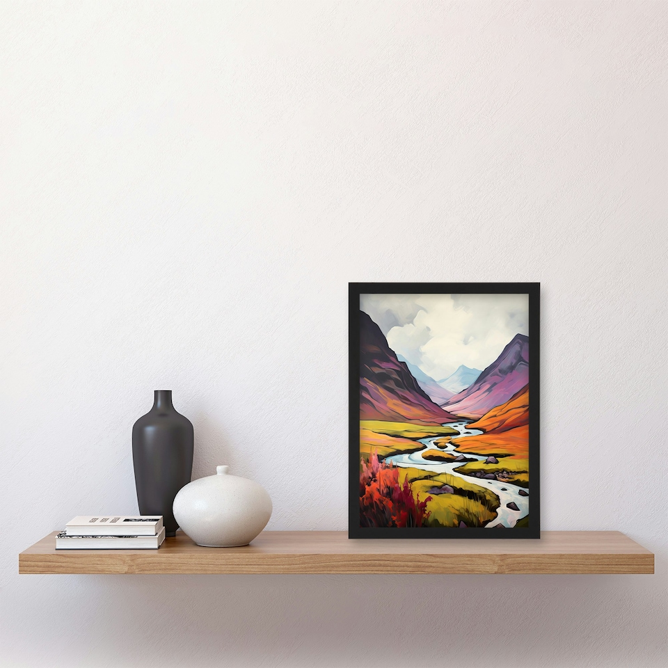 image 1 of Scotland Glencoe Valley Oil Majestic Home Decor Black Framed Wall Art Print A4