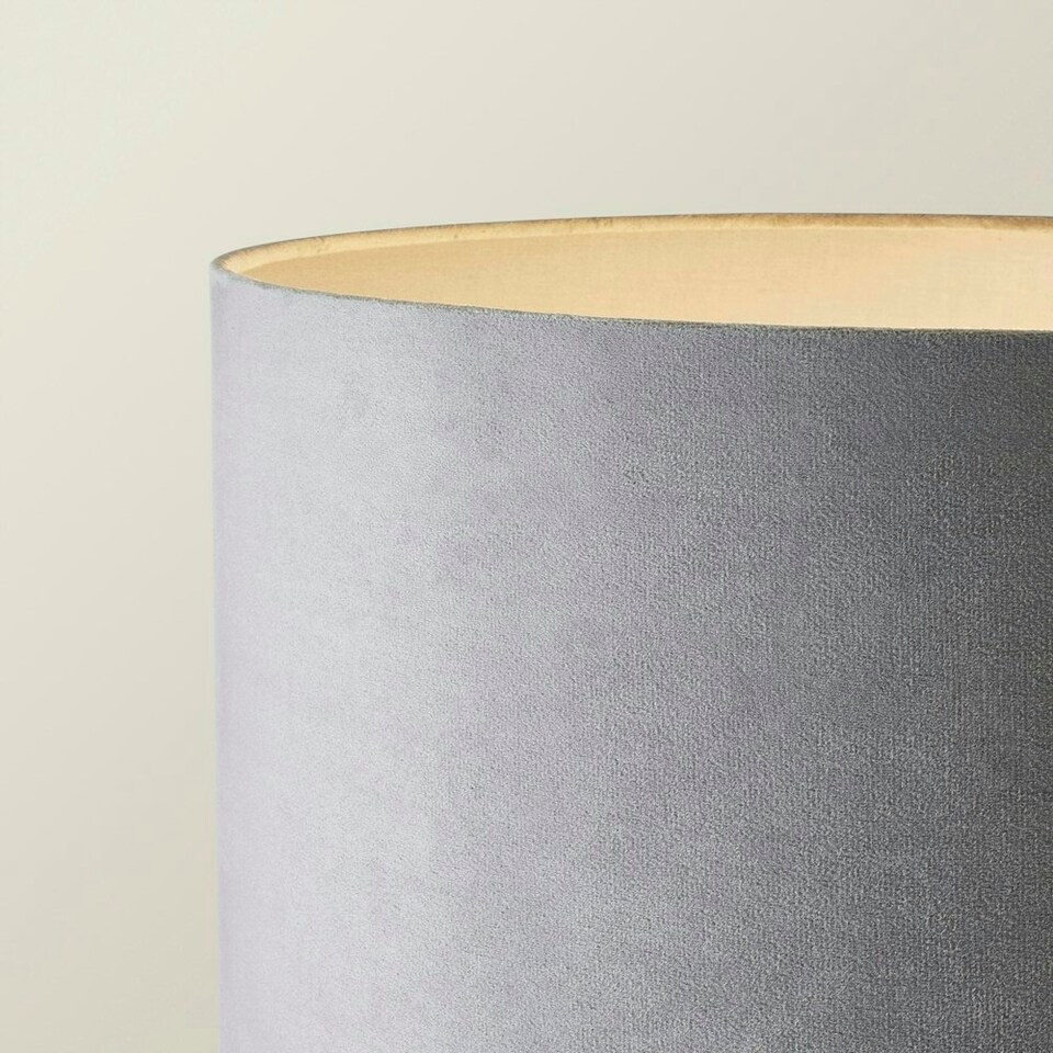 image 1 of ValueLights Large Brushed Chrome Curved Stem Marble Floor Lamp Coffee Table Standing Light - Grey Velvet Shade + LED Bulb