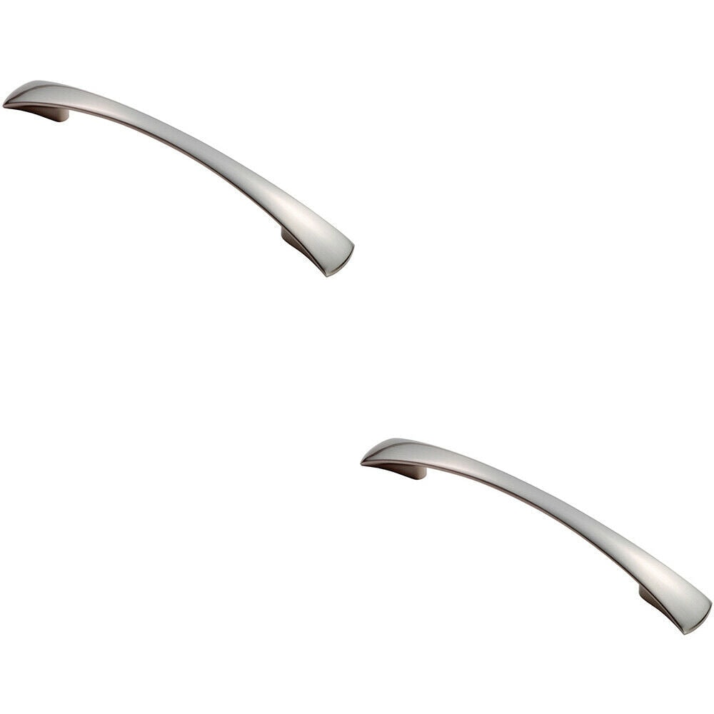 Loops 2x Tapered Pull Handle 172 x 16mm 1 28mm Fixing Centres Satin Nickel Curved Bow in Metallics