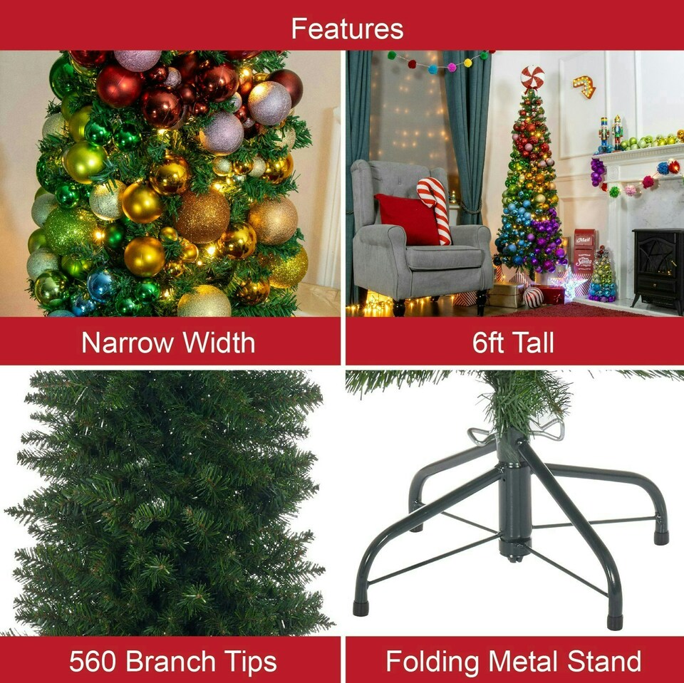 image 1 of 6ft Green Slim Line Christmas Tree | Green | 6ft