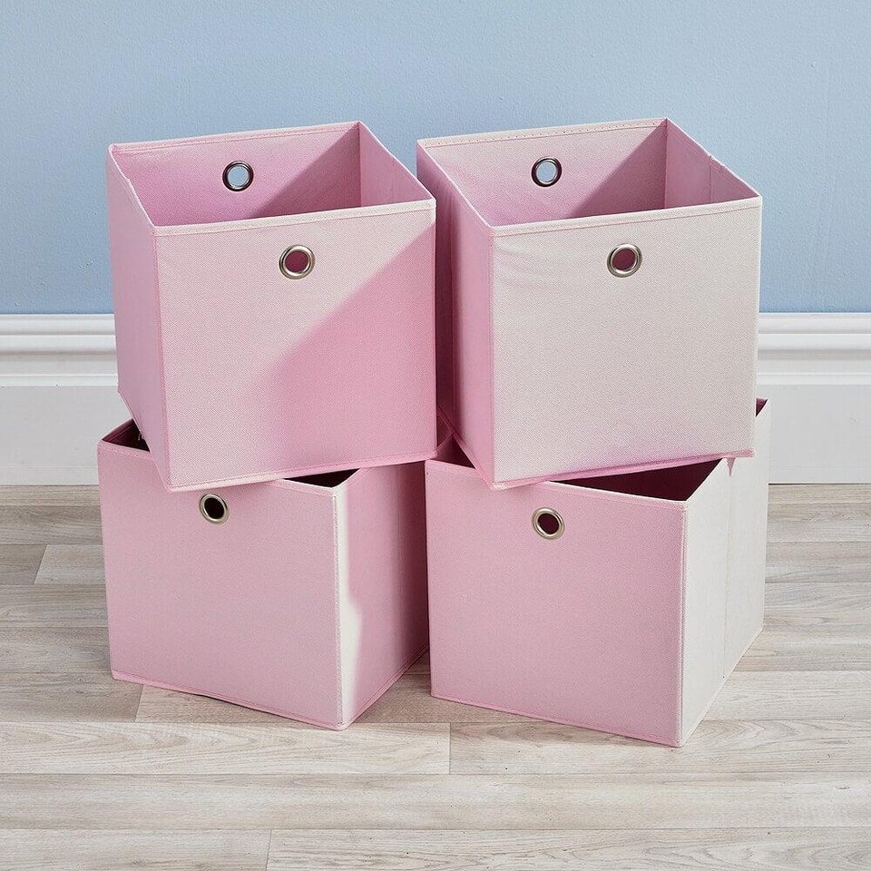 image 1 of Foldable Canvas Storage Folding Box Fabric Cube Cloth Bag 4 Piece Set | Pink