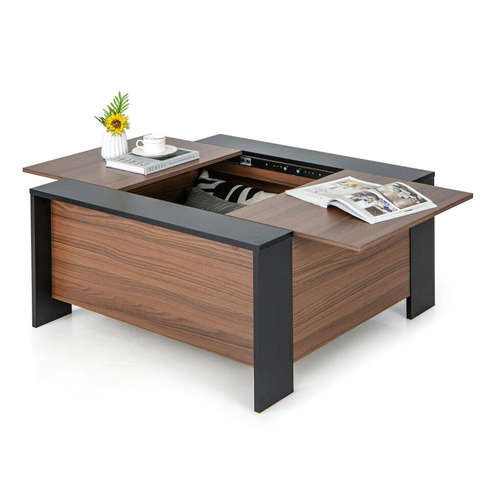 image 1 of COSTWAY Coffee Table w/Sliding Top Extendable Cocktail TeaTable Brown
