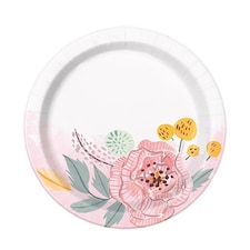 Painted Floral Wedding Round Paper Plates 17cm - Pack of 8