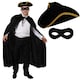 image 1 of Highway Man Costume - Gold Trim Tricorn Hat, Cape & Mask Black | One Size