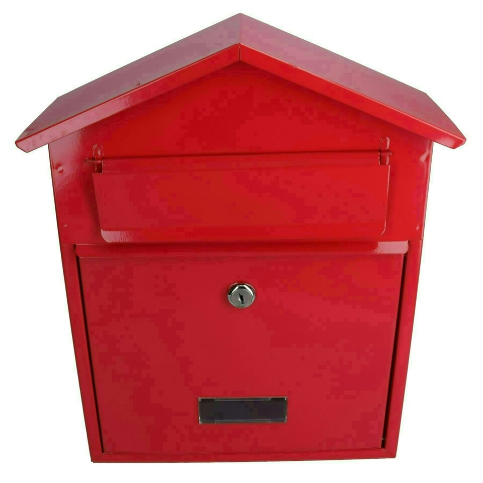 image 1 of Letter Post Mail Box Metal Red Wall Door Gate Fence Garden House Lockable Red