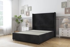 Sloomy Devonshire Black Naples Divan Bed Base 2 Drawers Foot-End With 54 Inch Wingback Headboard | Black | Black | Super King | 1