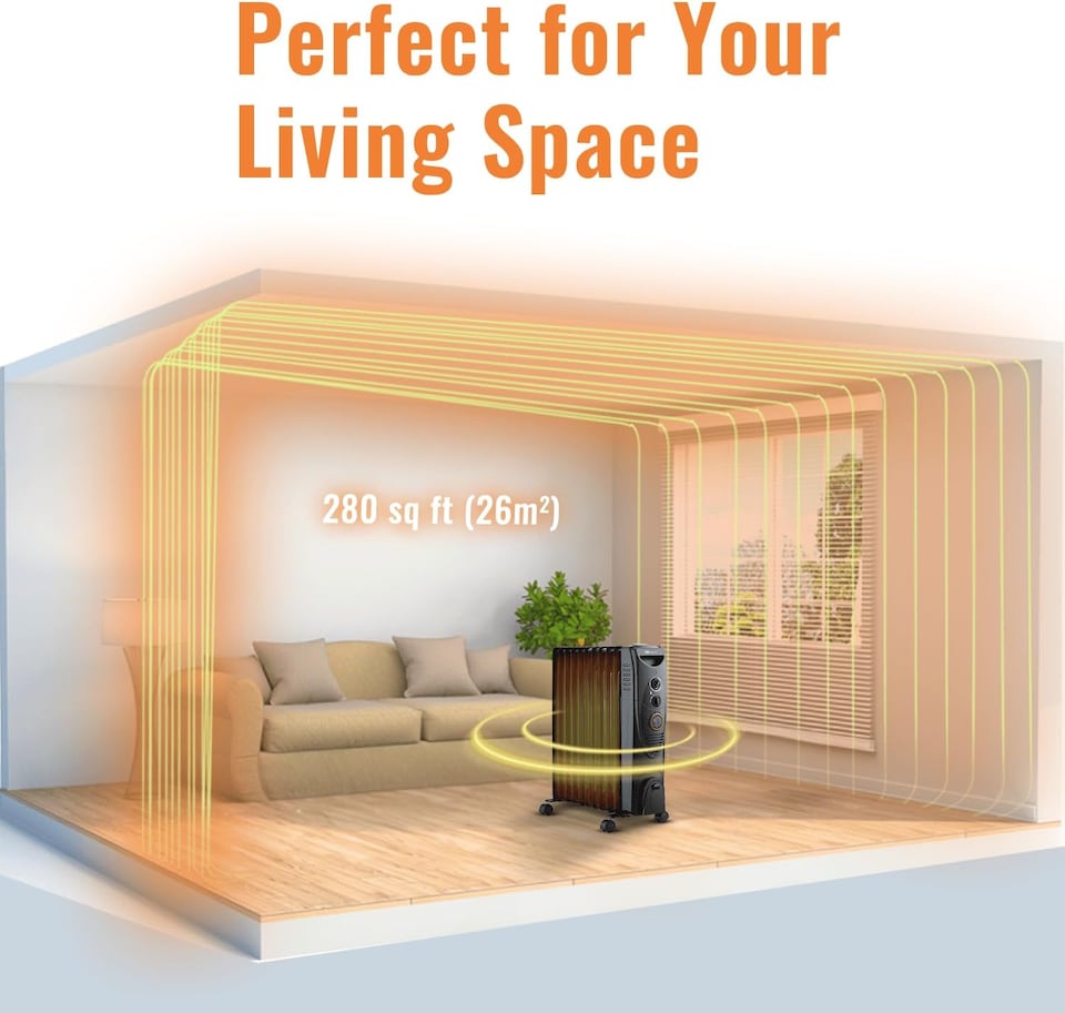 image 1 of 2500W Oil Filled Radiator with 11 Fins Black