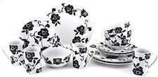 Creative Tops 16pc White and Black Floral Porcelain Dinner Set