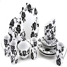 Creative Tops 16pc White and Black Floral Porcelain Dinner Set