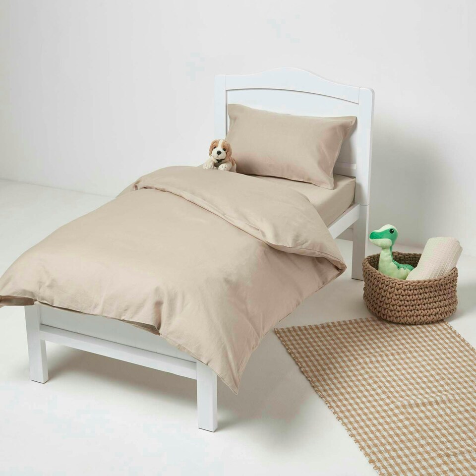image 1 of Homescapes Natural Linen Cot Bed Fitted Sheets 70 x 140 cm, Pack of 2