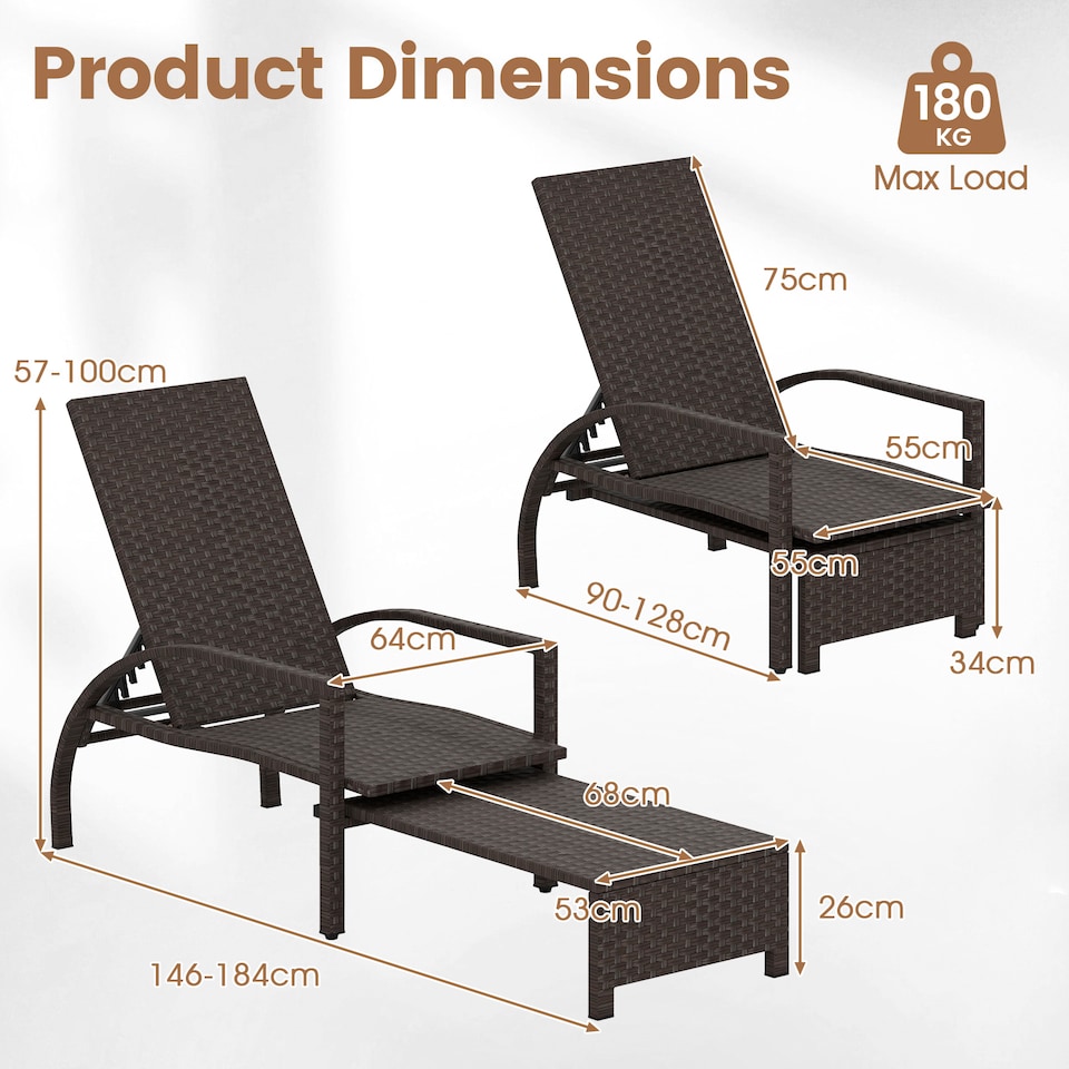 image 1 of COSTWAY Outdoor Chaise Lounge Chair Patio Wicker Chaise Lounger