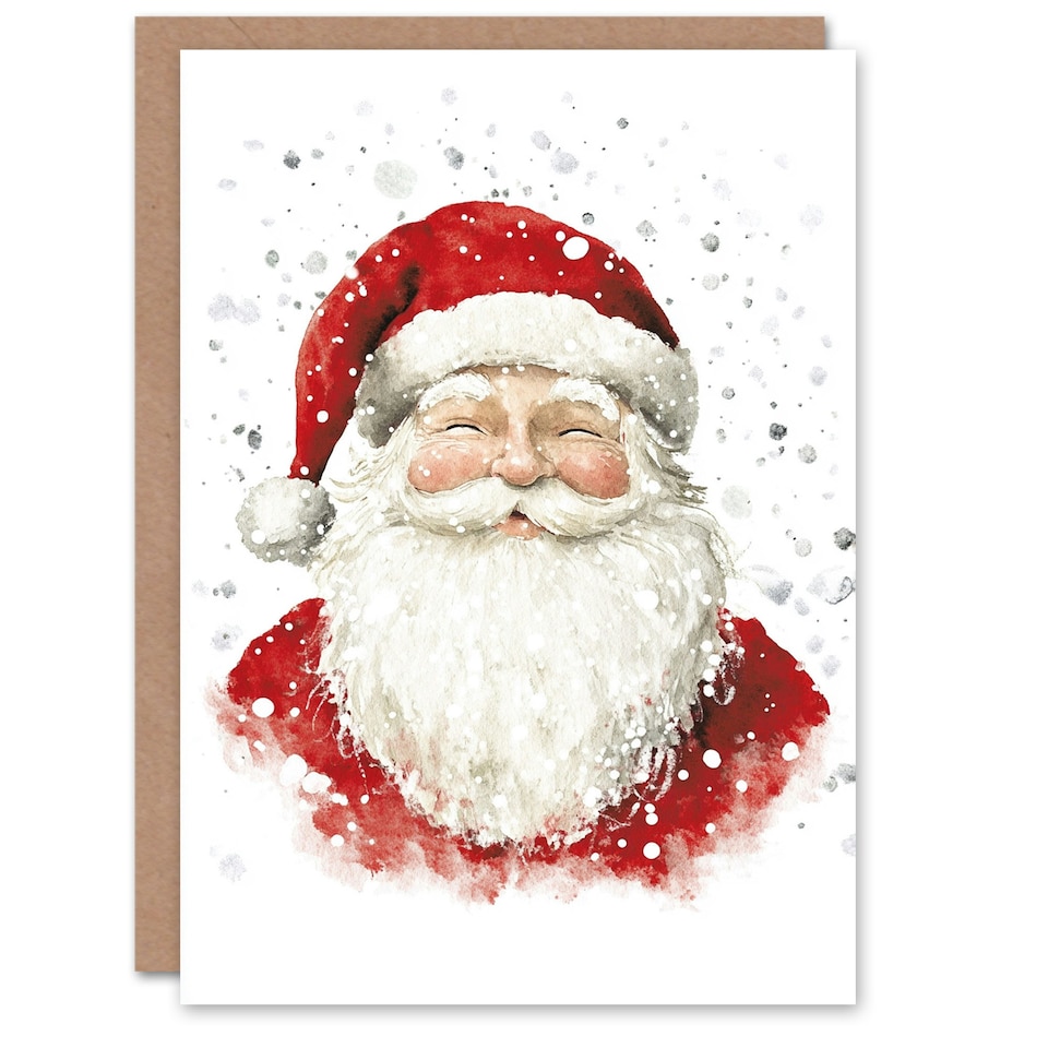 image 1 of Jolly Santa Claus Snowflakes Snow Festive Xmas Blank Christmas Card