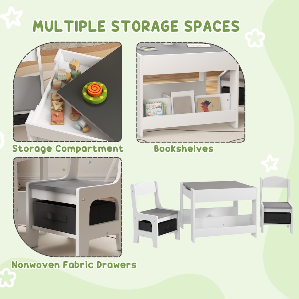 image 1 of HOMCOM 3-Piece Kids Table and Chair Set for Nursery, Playroom, Classroom