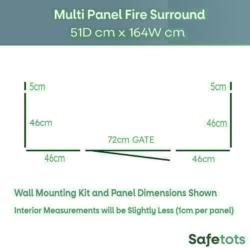 image 1 of Safetots Multi Panel Fire Surround, 51cm Deep x 164cm Wide, Grey, 70cm Tall, Child and Pet Safety, Baby and Toddler Fire Guard
