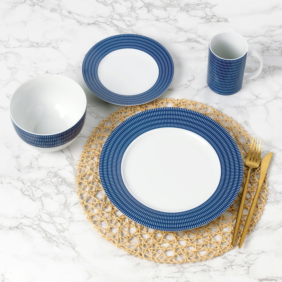 image 1 of 16pc Blue Linear Dinner Set