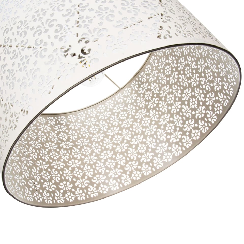 image 1 of Moroccan Designed Large Cream Metal Pendant Light Shade with Floral Decoration | Cream | Cream | 1