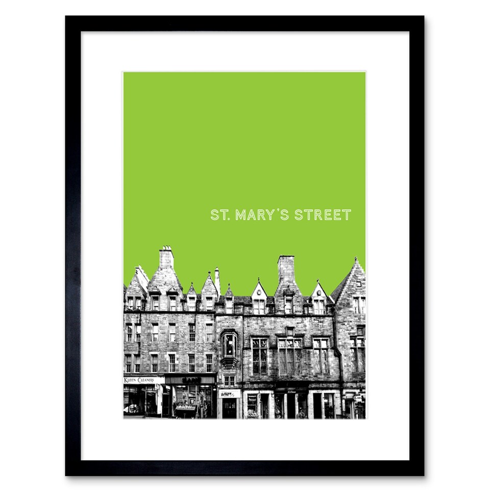 image 1 of St Mary Street Edinburgh Scotland Landmark Green 9x7" Black Framed Wall Art Print