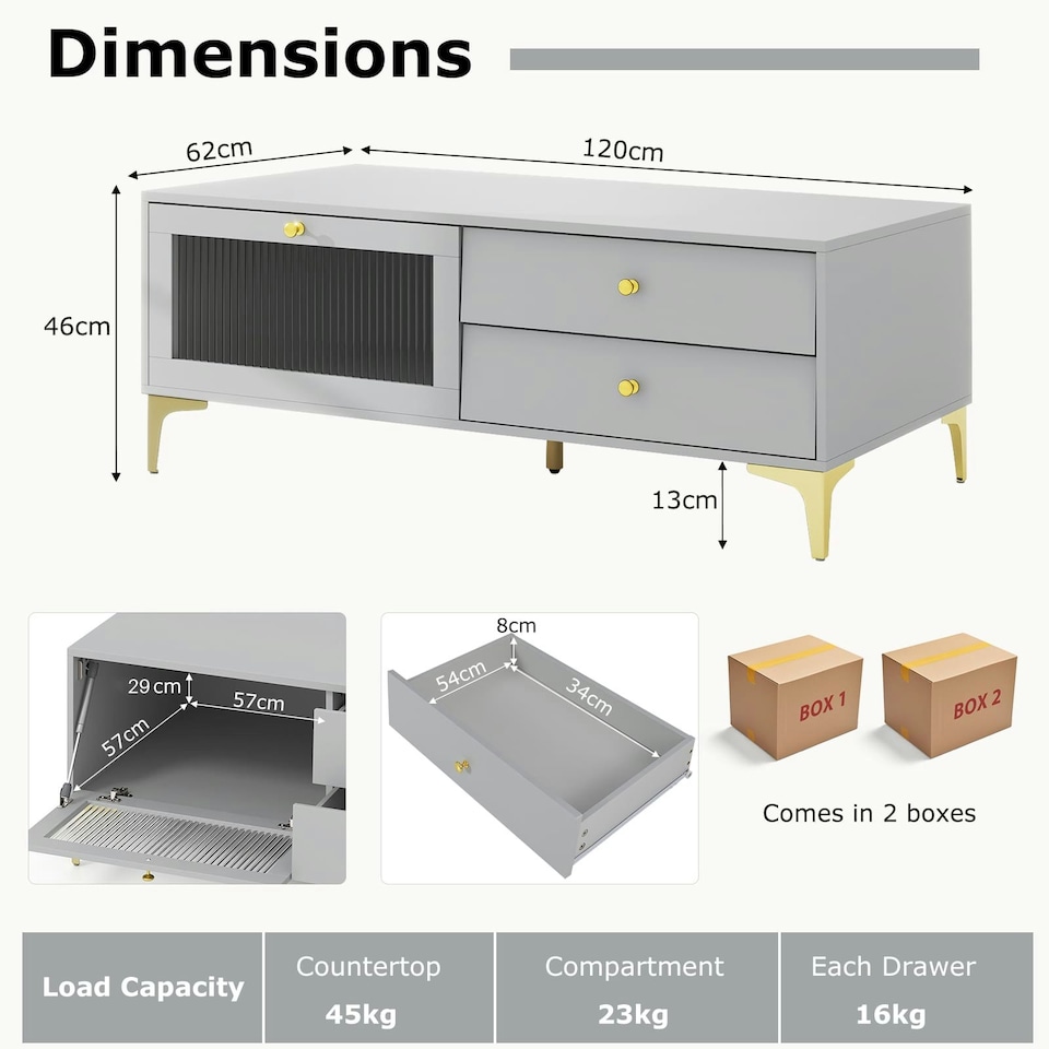 image 1 of COSTWAY TV Stand for 55 Inches 120cm Entertainment Center Grey