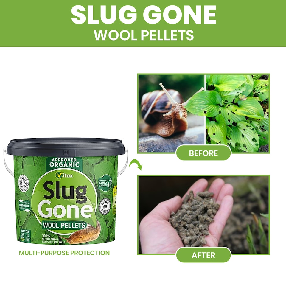 image 1 of Vitax Slug Gone 5L Natural Wool Pellets for Organic Gardens Protect Plants from Slugs & Snails Improves Soil & Plant Health | Brown