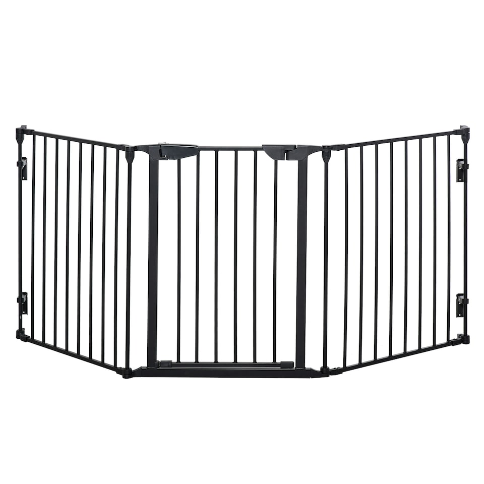 image 1 of PawHut Pet Safety Gate 3 Panels Playpen Metal Fence W/ Walk Through Door Black