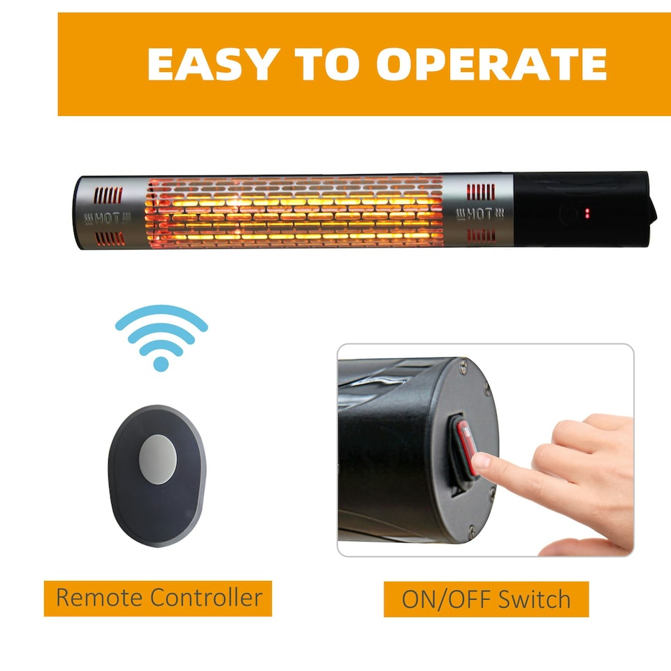 image 1 of Outsunny 1500W Electric Halogen Heater Garden Warmer Wall Mount Remote Control