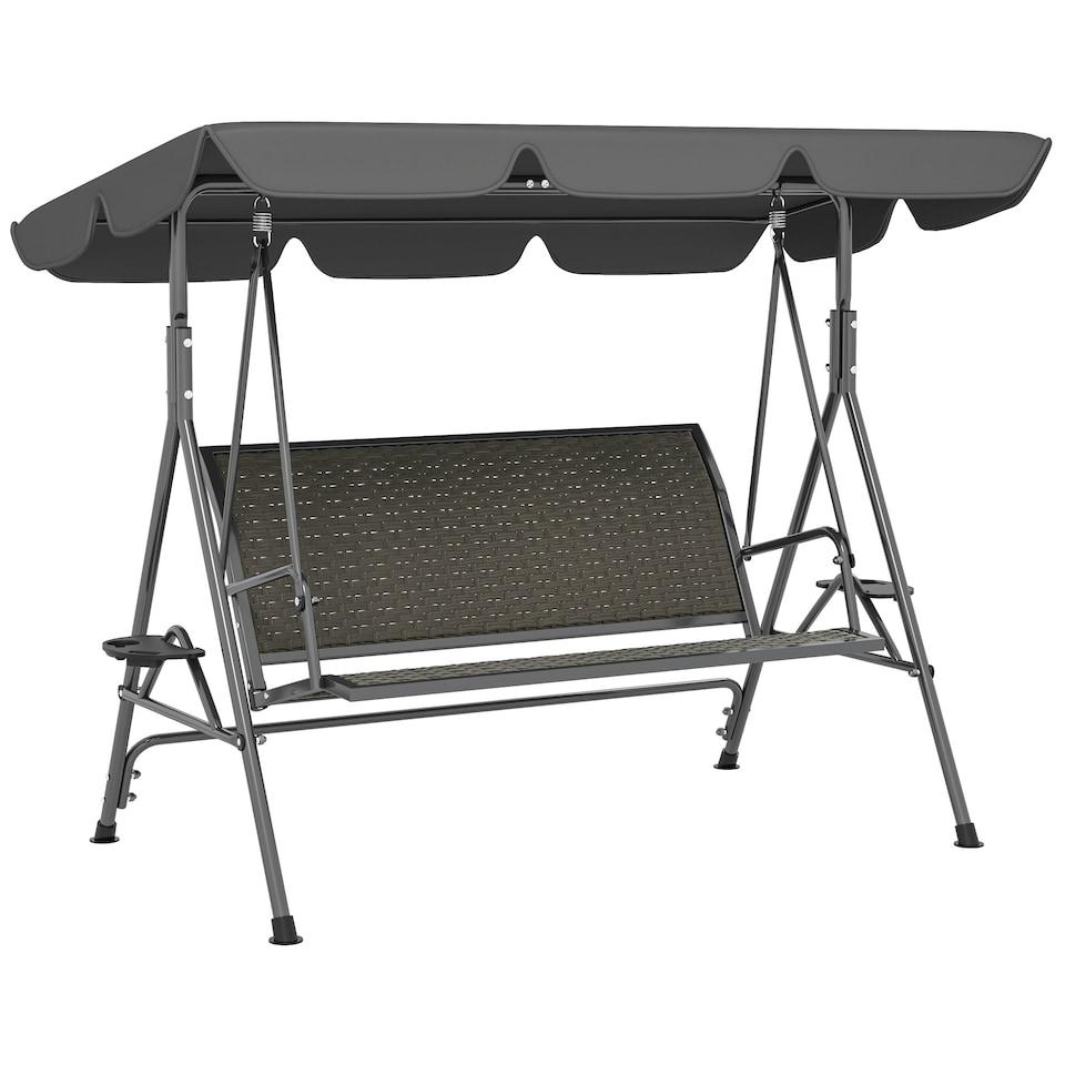 image 1 of Outsunny 3 Seater Garden Swing Seat Bench w/ Adjustable Canopy, Grey Grey | Grey