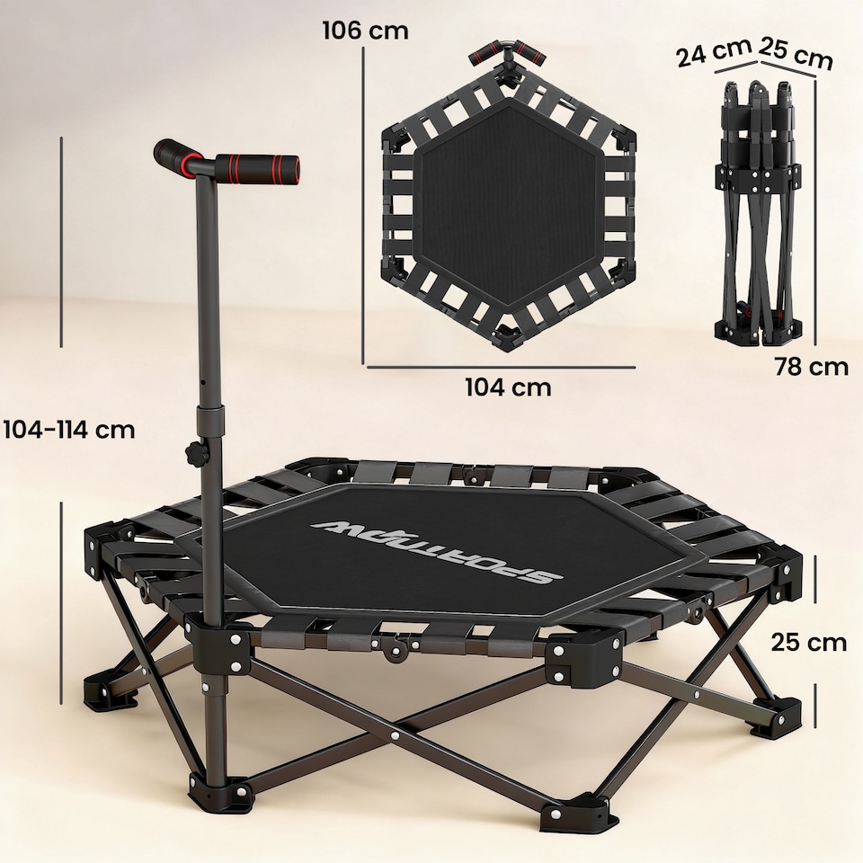 image 1 of SPORTNOW 42" Foldable Mini Trampoline with 3-Level Adjustable Handle, Black