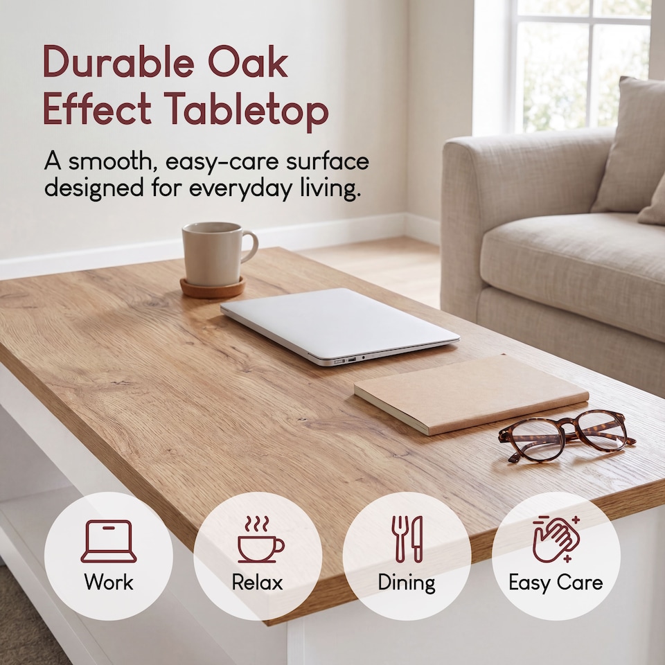 image 1 of Vida Designs Arlington Top Coffee Table Shaker Side Living Room Table, White & Oak