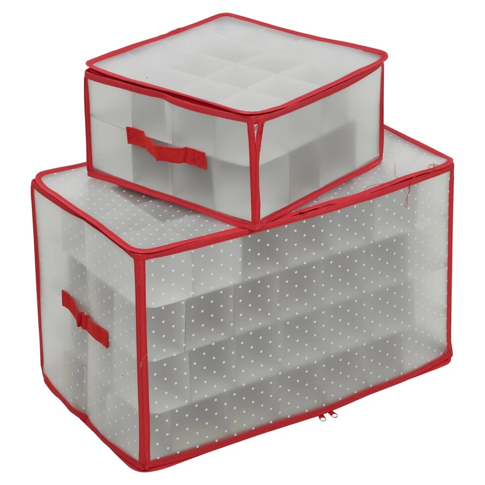 image 1 of Christmas Tree Decorations Storage Baubles Ball Case Bag Holder Organiser with Zip | Multi | Red & White | 32 Baubles