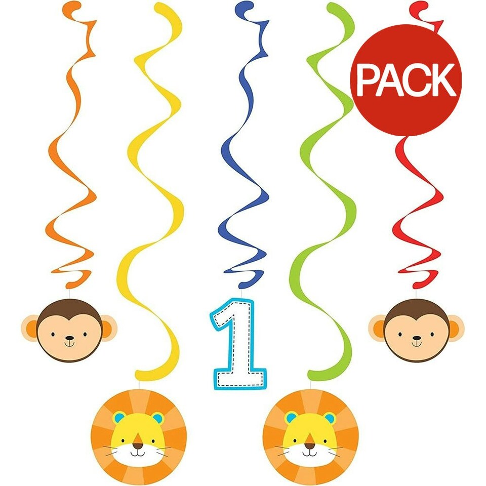 Creative Party Zoo Animals Hanging Decoration (Pack of 5) - Multicoloured - One Size
