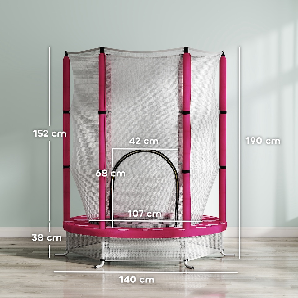 image 1 of AIYAPLAY 4.6FT Kids Trampoline with Safety Enclosure Net, Pink