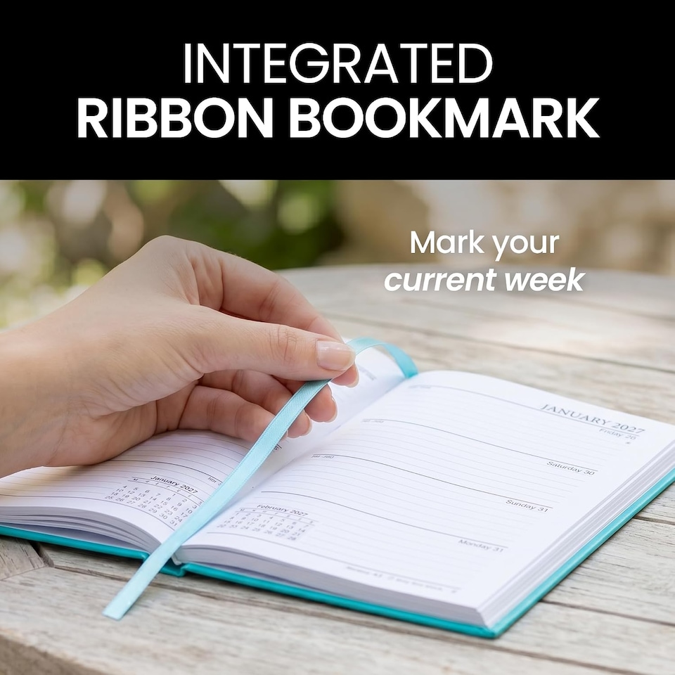 image 1 of 2027 Diary A5 Week to View - Hardback Planner Organiser with Ribbon Bookmark - Weekly Appointment Journal Notebook (Teal) | Blue | Teal