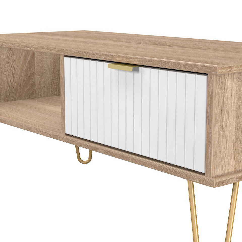 image 1 of Bexley 1 Drawer Coffee Table in White Matt & Bardolino Oak (Ready Assembled) | White | White Matt & Bardolino Oak