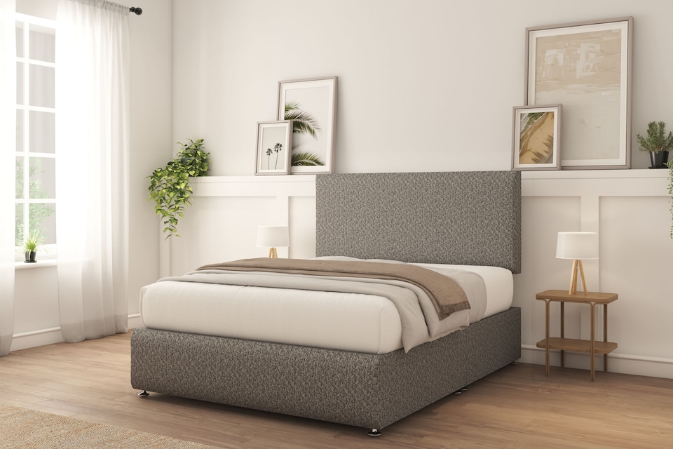 image 1 of Sloomy Rutherford Pewter Tweed Divan Bed With Mattress No Drawers 26" Strutted Headboard & 12" Footboard 5' King