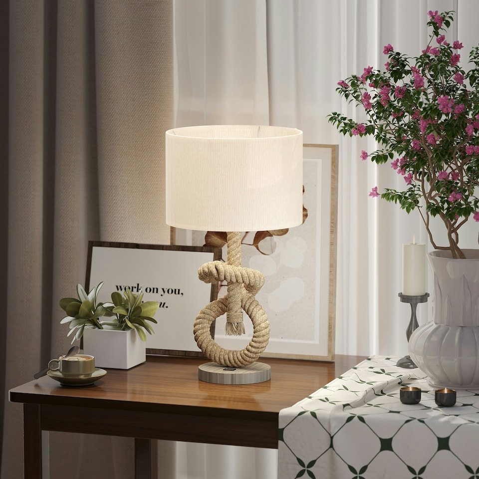 image 1 of HOMCOM LED Nautical Table Lamp with USB Charging Port for Bedroom Living Room