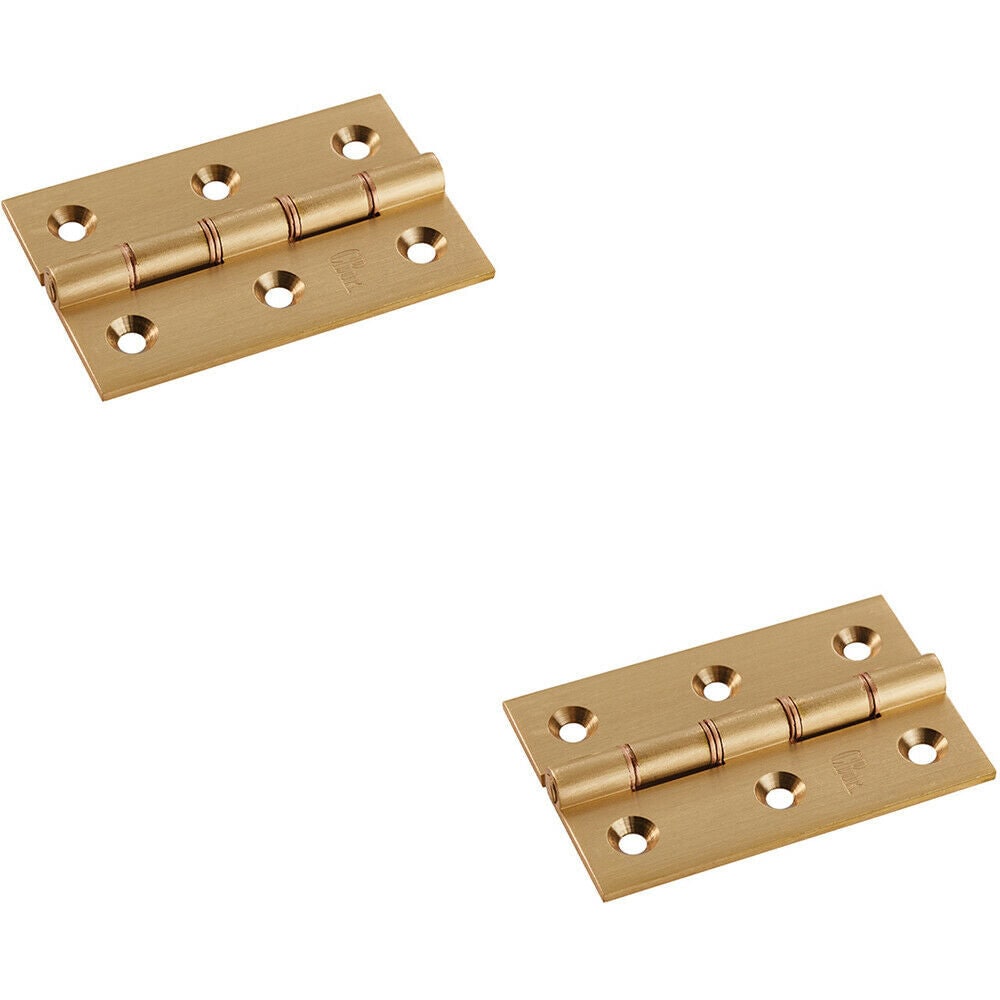 Loops 2x PAIR 76 x 50 x 2.5mm Brass Washered Butt Hinge Satin Brass Internal Door in Metallics