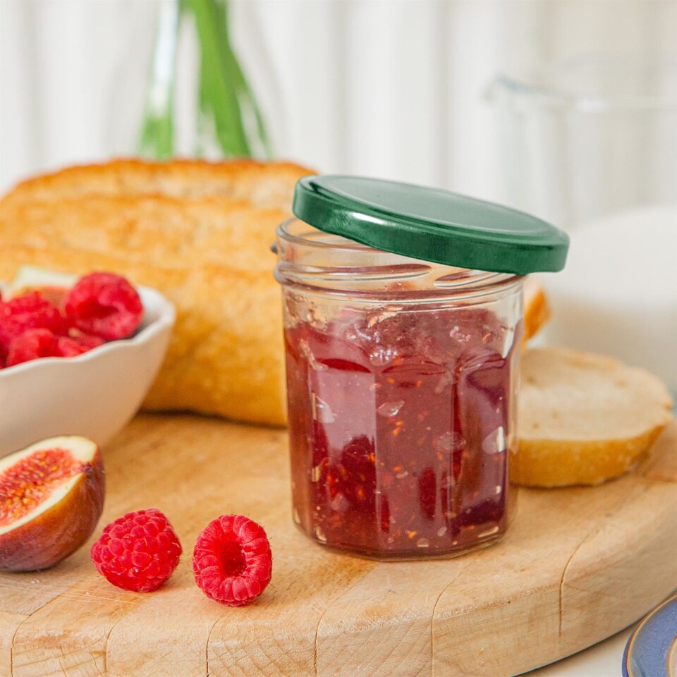 image 1 of Argon Tableware Glass Jam Jars with Green Lids - 150ml - Pack of 6