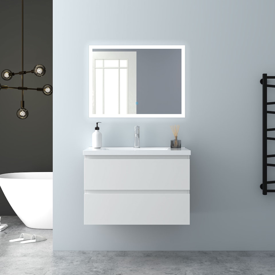 image 1 of AICA 800mm Wall Mounted Bathroom Vanity Unit With Ceramic Basin,2 Soft Close Drawers for Storage,Anthracite,Flat packed