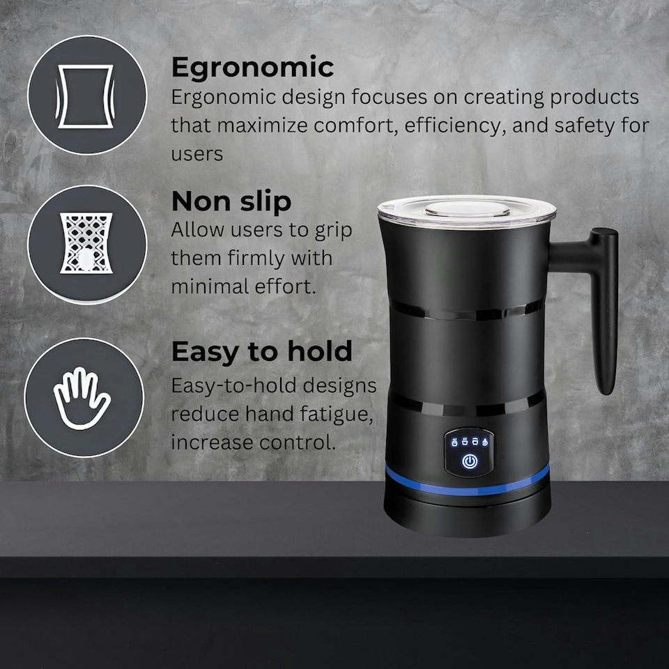 image 1 of Straame Electric Milk Frother, Stainless Steel, Whisk & Froth in Seconds (Black)