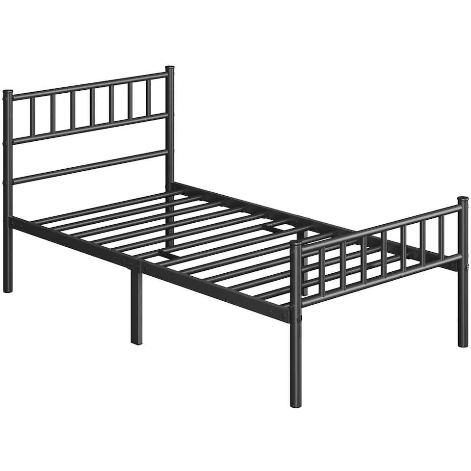 image 1 of Yaheetech 3ft Single Metal Bed Frame with Slatted Headboard Black