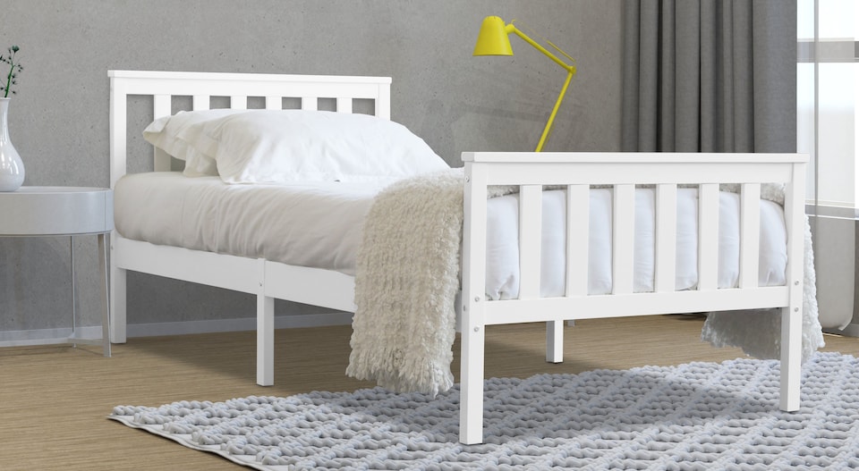 image 1 of 3ft Single White painted wood wooden bed frame, pine wood painted in white bedstead | White | Single